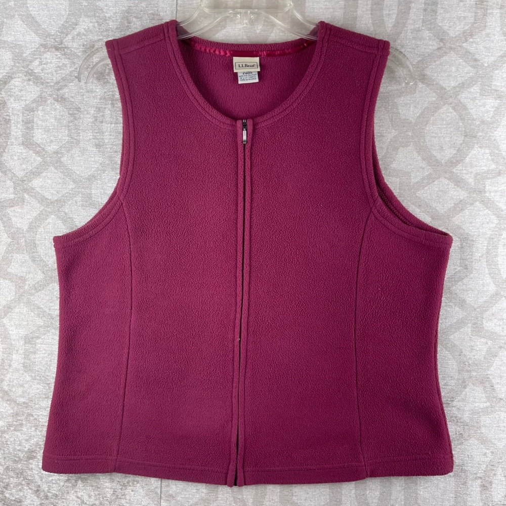 LL Bean Fleece Vest Womens Large Berry Pink Full Zip Stretch Soft Warm 0BGD2